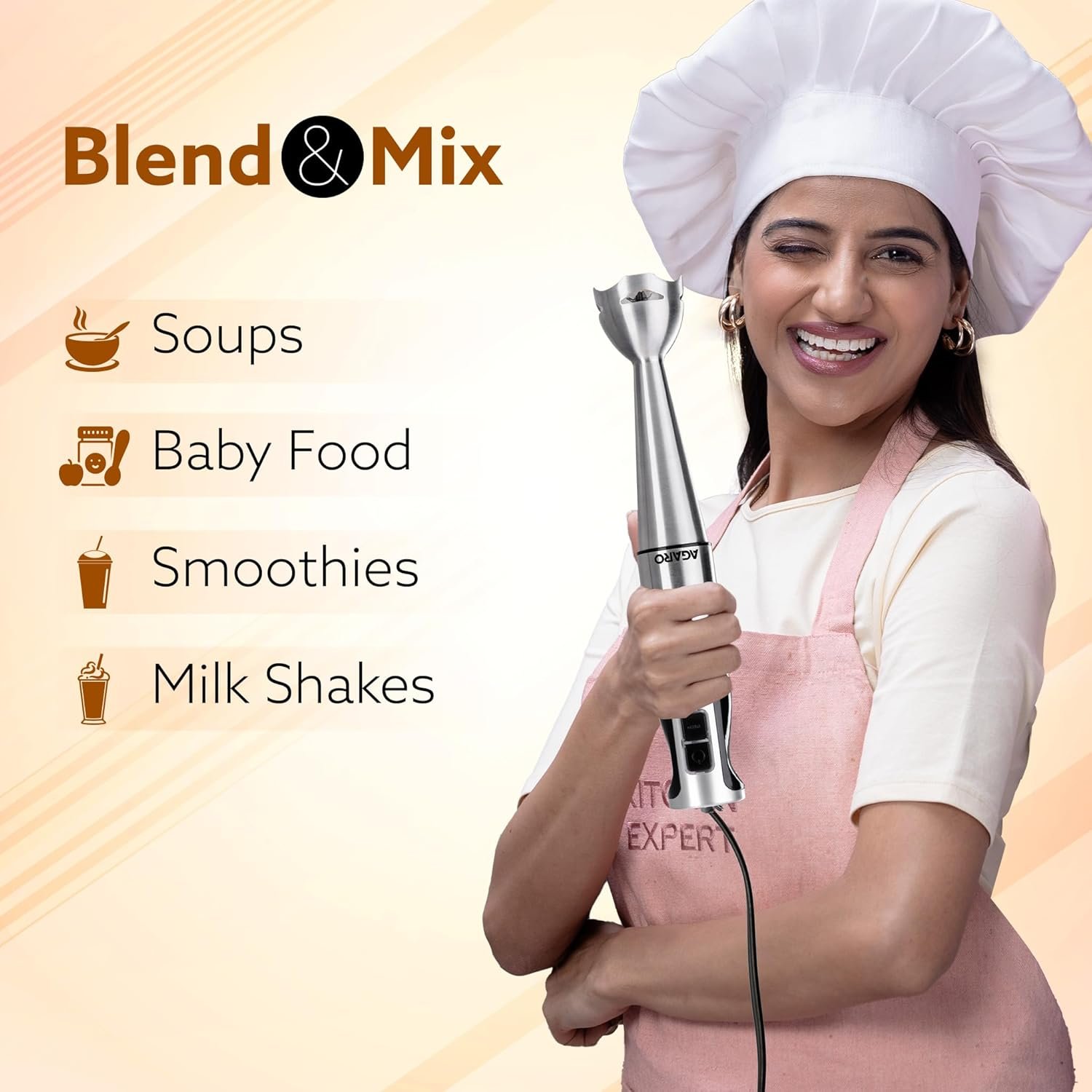 AGARO Regency Hand Blender, 600W, Variable Speed Modes & Speed Regulator, Stainless Steel Body & Blades, For Mixing, Blending. - Image 5