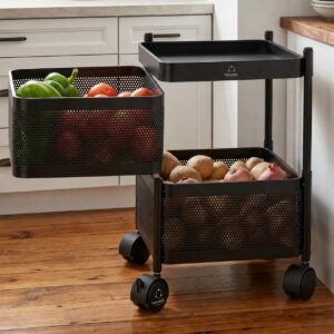 HomeWiz Square Kitchen Rack 2- Layer | Lifetime Usage Heavy Duty Steel Trolley | Kitchen Storage | Onion Potato Rack For Kitchen | Multipurpose Storage Rack for Fruits & Vegetables | Rust-Free Forever