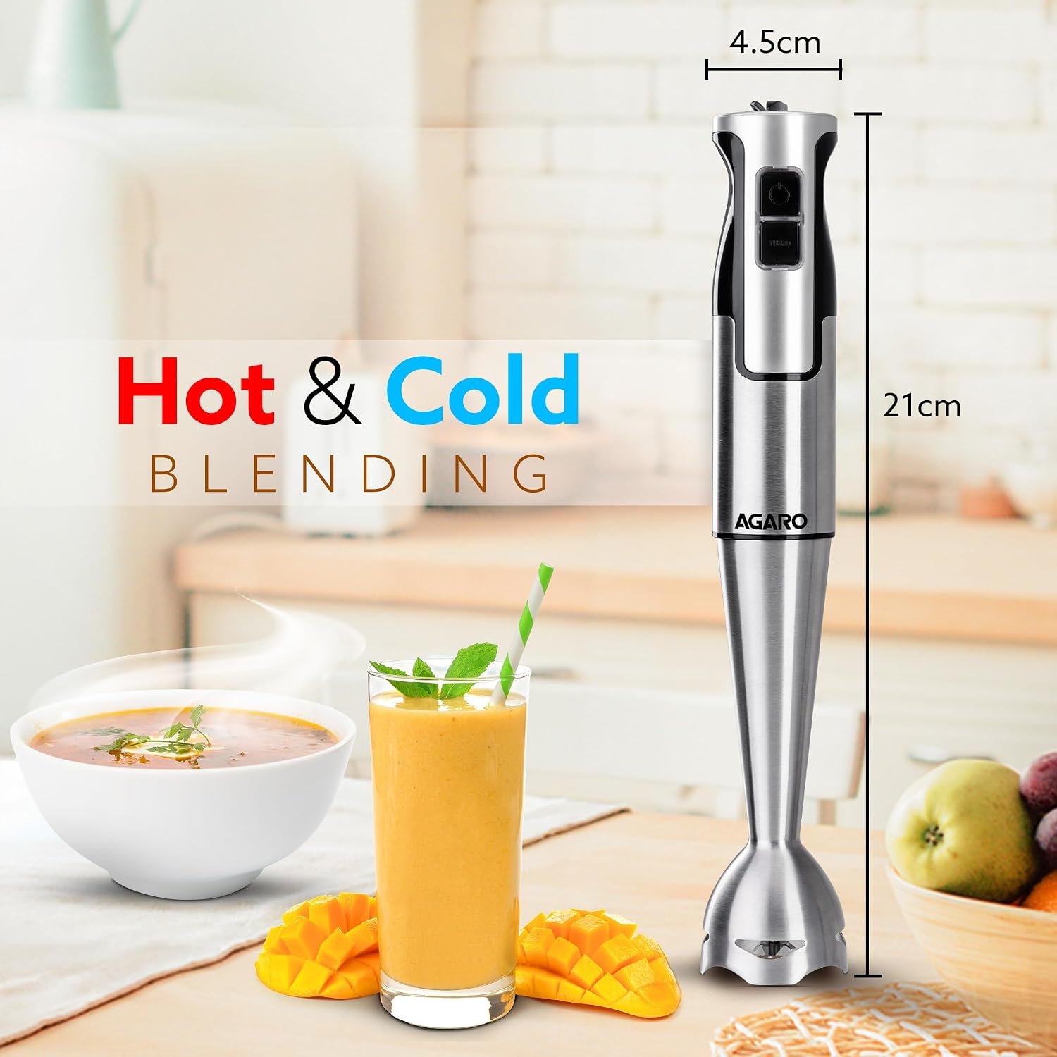 AGARO Regency Hand Blender, 600W, Variable Speed Modes & Speed Regulator, Stainless Steel Body & Blades, For Mixing, Blending. - Image 2