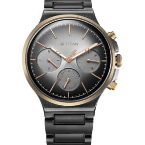 Titan Men Grey Dial & Black Stainless Steel Bracelet Style Straps Analogue Watch 1883KM01