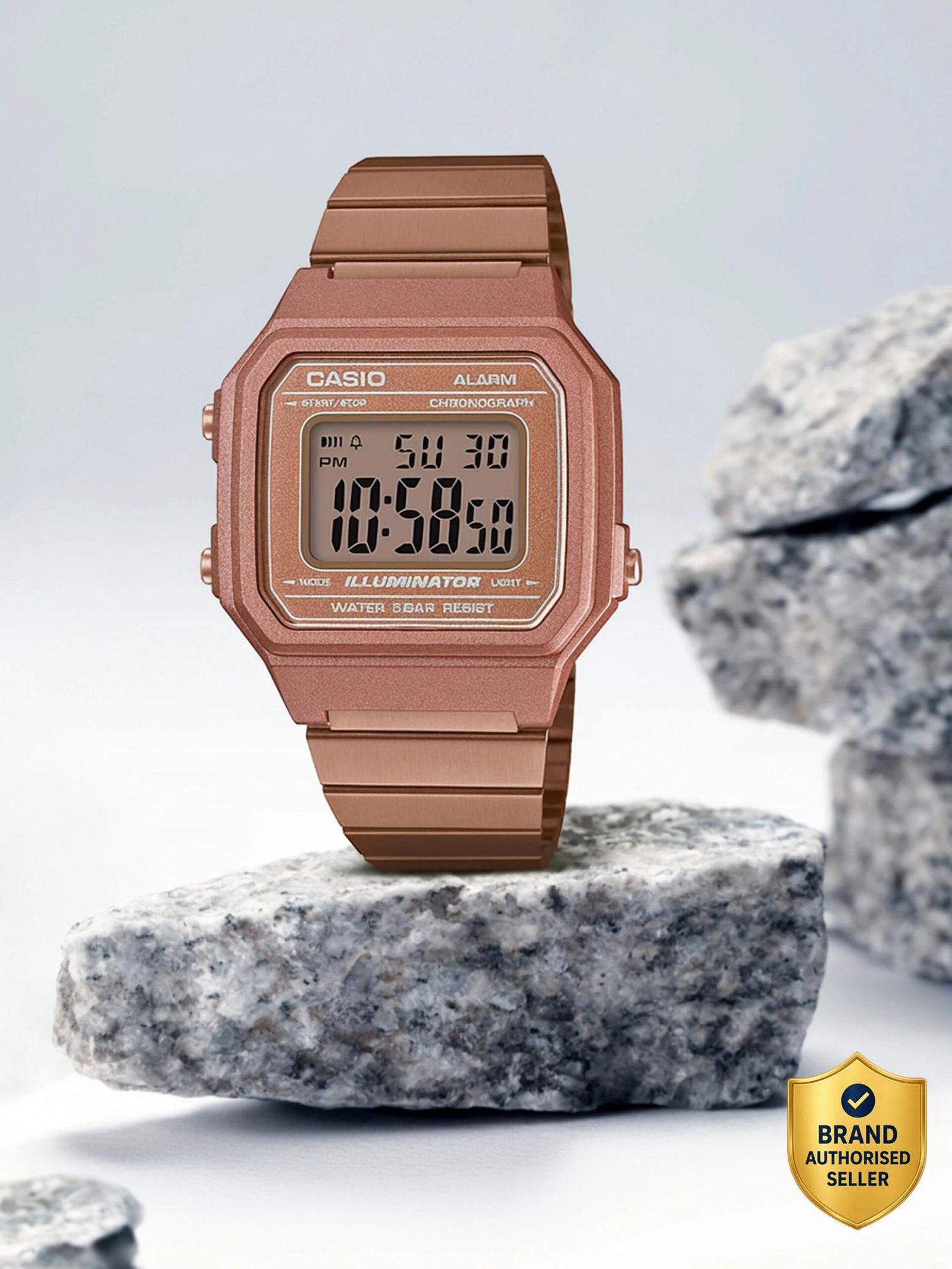 CASIO Vintage Rose Gold Dial Rose Gold Stainless Steel Band Digital Watch - For Men & Women D200 (B650WC-5ADF)
