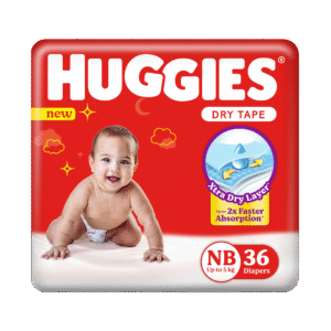 Huggies Dry Tape Baby Diaper (NB, 5 kg, 36 Pieces, 2 x Faster Absorption)