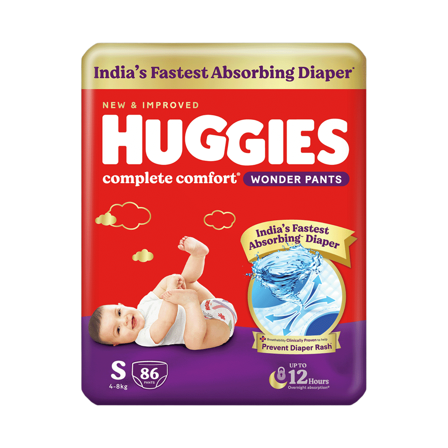 Huggies Pant Wonder Baby Diaper (S, 4-8 Kg, 86 pieces, Gentle Absorption, Dry Xpert Channel)
