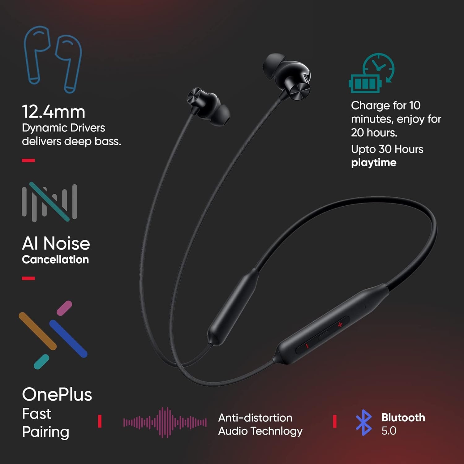 OnePlus Bullets Z2 Bluetooth Wireless in Ear Earphones with Mic, Bombastic Bass - 12.4 Mm Drivers, 10 Mins Charge - 20 Hrs Music, 30 Hrs Battery Life (Magico Black) - Image 4