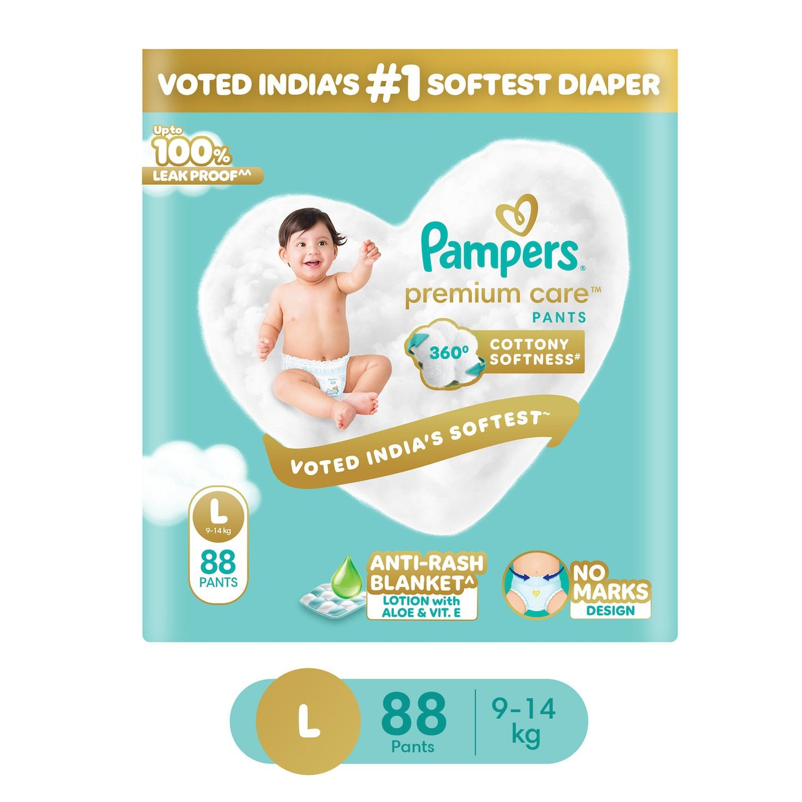 Pampers Premium Care Pants L 88 | No Marks Design | India’s Softest Diaper - Image 3