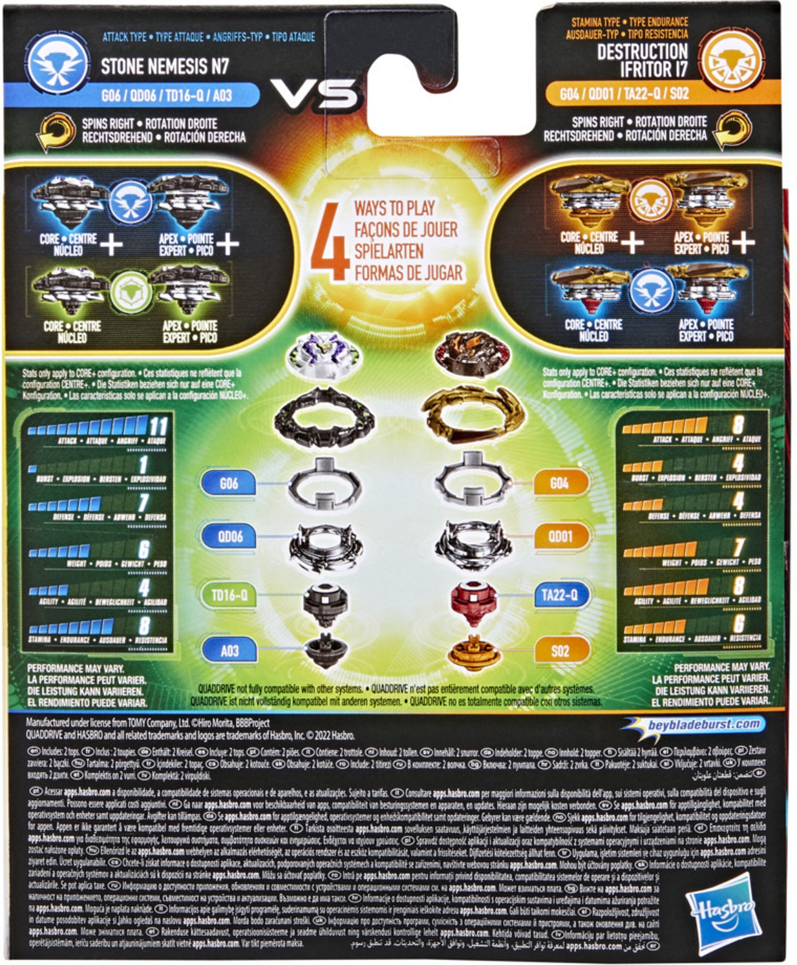 BEYBLADE Burst QuadDrive Destruction Ifritor I7 & Stone Nemesis N7 Spinning Top Dual Pack (Multicolor) - Image 10